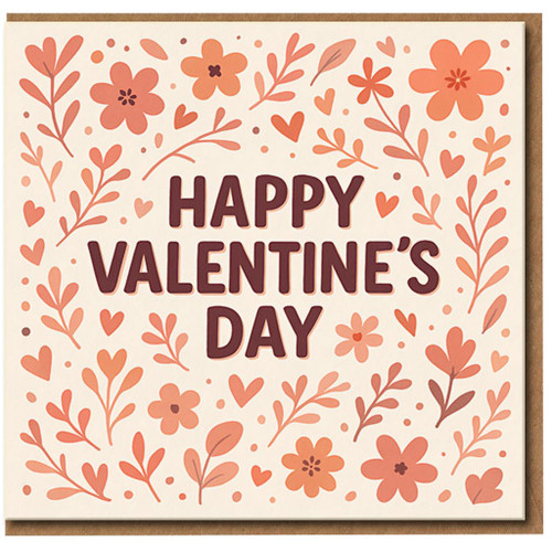 Happy Valentine's Day Card - Floral Hearts and Flowers Design - Romantic Greeting for Him or Her - Cute Love Card
