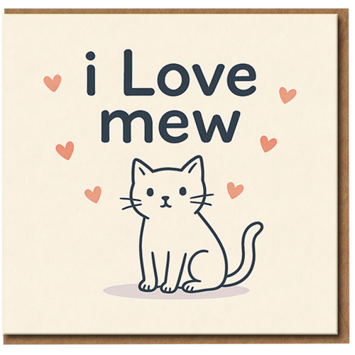 I Love Mew Cat Pun Card - Cute Kitty Hearts - Love/Anniversary or Valentine’s Day Card for Boyfriend, Girlfriend, Husband, Wife, Partner - Blank Inside