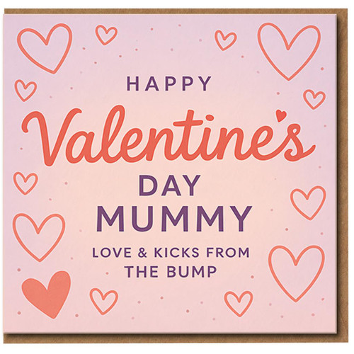 Valentine’s Day Card for Mummy From the Bump - Cute Pink Hearts - Pregnant Mum Mother to Be - Love & Kicks Message