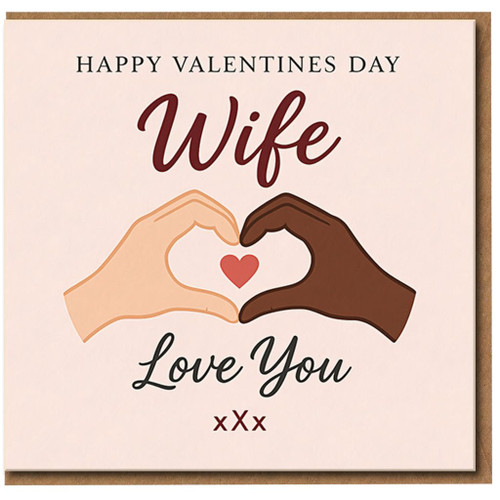 Wife Valentine’s Day Card - Happy Valentines Day, Love You - Romantic Heart Hands Design - Cute Anniversary & Valentine Card for Wife
