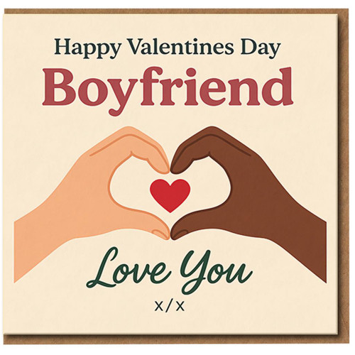Valentine's Day Card for Boyfriend - Love You Heart Hands Design - Romantic Greeting Card for Him