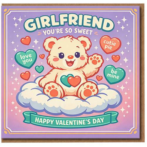 Girlfriend Valentine’s Day Card - Cute Teddy Bear on Cloud - “You’re So Sweet” Romantic Love Card for Her