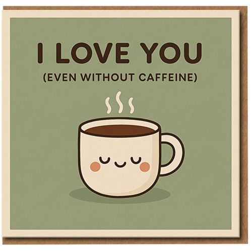 I Love You (Even Without Caffeine) Coffee Cup Cute Love Card for Partner, Boyfriend or Girlfriend - Anniversary, Valentine’s or Just Because - Funny Romantic Coffee Lover Card