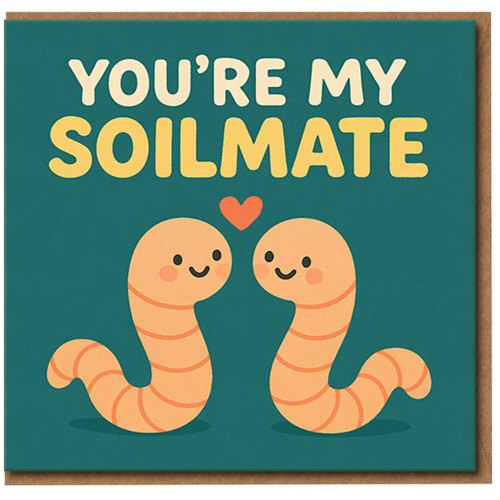 You're My Soilmate Cute Pun Love Card - Funny Worms Illustration - Anniversary or Valentine’s Card for Partner, Boyfriend or Girlfriend - Romantic Greeting