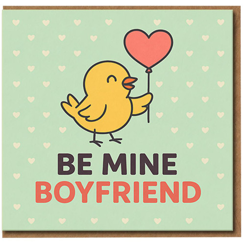 Cute Be Mine Boyfriend Card - Chick with Heart Balloon - Romantic Love/Anniversary Valentine’s Card for Boyfriend