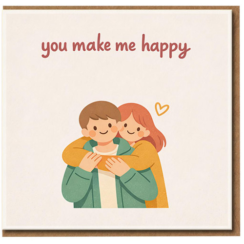 You Make Me Happy Card - Cute Couple Love & Anniversary Card for Partner, Boyfriend or Girlfriend - Romantic Thinking of You Greeting