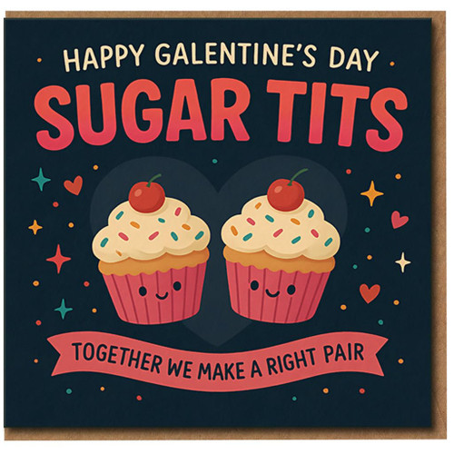 Rude Galentine’s Day Card - Sugar Tits Cupcake Pair - Funny Friendship Humour for Best Mate - Together We Make a Right Pair - Naughty Valentine Card for Her