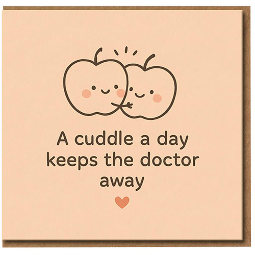 Apple Hug Pun Card - A Cuddle a Day Keeps the Doctor Away - Cute Love & Anniversary Card for Couples, Sweet Romantic Greeting