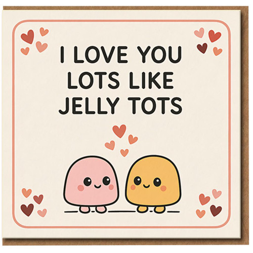 I Love You Lots Like Jelly Tots Card - Cute Pun Love/Anniversary or Valentine's Day Card - Kawaii Jelly Sweets Design - Blank Inside with Envelope