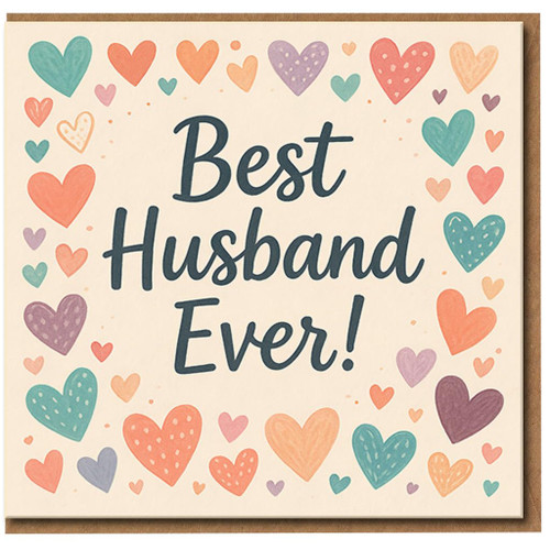 Best Husband Ever Card - Cute Hearts Design - Romantic Greeting Card for Husband - Anniversary, Valentine's Day or Just Because - Blank Inside