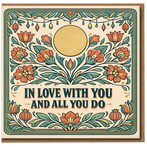 Romantic Anniversary Card - In Love With You and All You Do - Vintage Floral Design, Love Card for Partner, Husband or Wife, Blank Inside