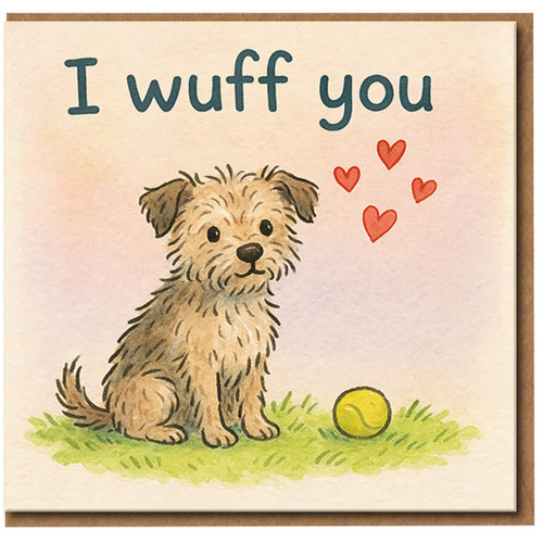 I Wuff You Dog Love Card - Cute Puppy with Hearts Illustration - Romantic Anniversary or Valentine's Day Card for Partner, Husband, Wife, Boyfriend or Girlfriend, Dog Lover