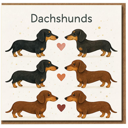 Cute Dachshunds Hearts Greeting Card for Dog Lovers - Sausage Dog Illustration - Love/Anniversary Card, Blank Inside