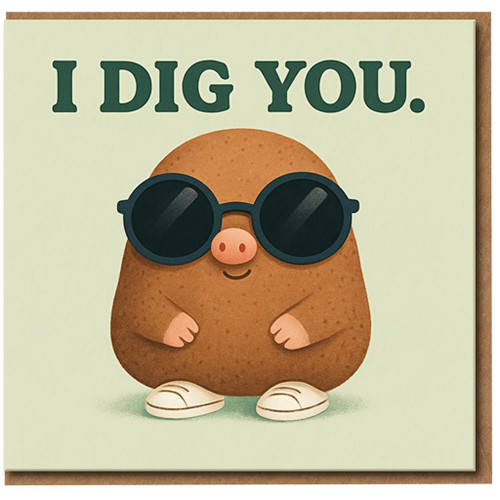 I Dig You Funny Mole Pun Greeting Card - Cute Animal Love/Anniversary or Valentine’s, Blank Inside, A6 with Envelope