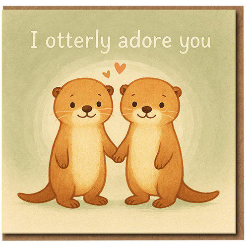 I Otterly Adore You Cute Otter Pun Card - Love & Anniversary Card for Partner, Valentine’s Day, Romantic Animal Illustration