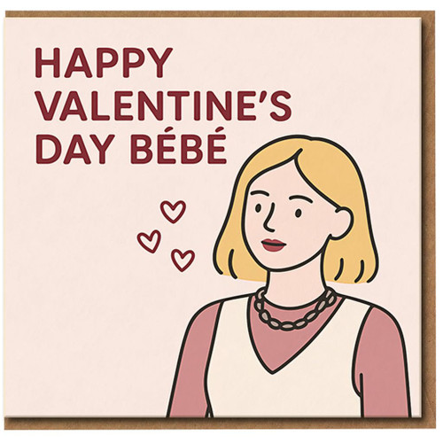 Happy Valentine’s Day Bébé Card - Cute Romantic Valentine Card with Hearts, Illustrated Woman Design - Love for Partner, Boyfriend or Girlfriend