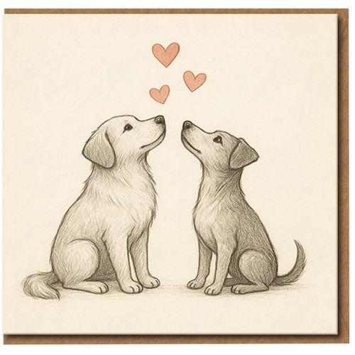 Cute Dogs Love Card - Two Puppies with Hearts Illustration - Romantic Anniversary or Valentine's Day Greeting for Partner, Husband, Wife, Boyfriend or Girlfriend - Blank Inside