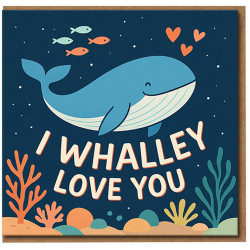 I Whalley Love You - Cute Whale Pun Love Card, Funny Romantic Anniversary or Valentine’s Day Card, Ocean Illustration