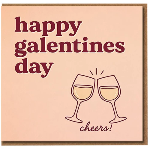 Happy Galentines Day Card - Cheers Wine Glasses - Cute Friendship Card for Best Friend, Sister or Workmate - Galentine's Celebration