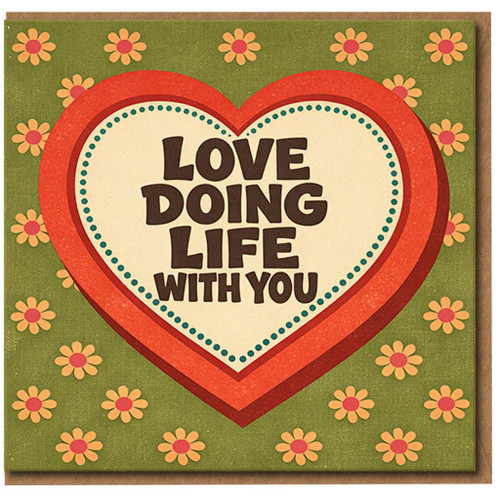Love Doing Life With You Heart Card - Romantic Anniversary or Valentine’s Day Card for Partner, Husband, Wife, Boyfriend or Girlfriend - Retro Floral Design