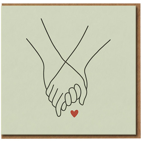 Hand in Hand Minimal Line Art Love Card - Romantic Anniversary or Valentine's Card with Red Heart - Blank Inside - For Partner, Husband, Wife, Boyfriend or Girlfriend