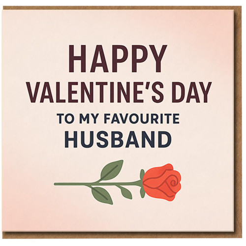 Valentine's Day Card for Husband - 'Happy Valentine's Day to My Favourite Husband' Red Rose Design - Romantic Love Card for Him
