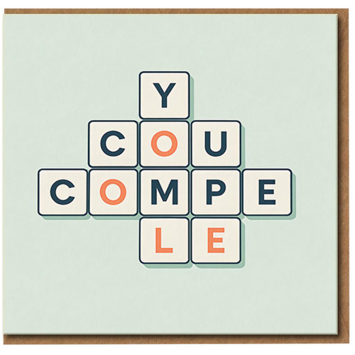 You Complete Me Word Tiles Card - Cute Minimal Love/Anniversary Greeting Card, Crossword Style Typography, Romantic for Couple, Blank Inside