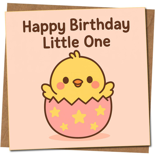 Happy Birthday Little One Card – Cute Chick Hatchling Design, 145mm Square – Adorable Kids Birthday Card for Baby or Toddler, Includes Kraft Envelope