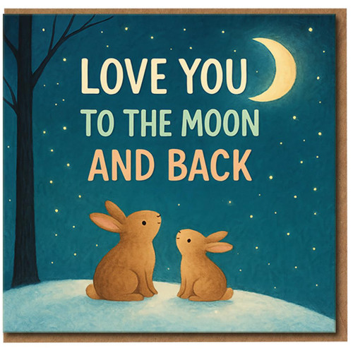 Love You to the Moon and Back Greeting Card - Cute Bunnies Under Moon and Stars - Romantic Love/Anniversary Card for Valentine’s, Partner or Just Because