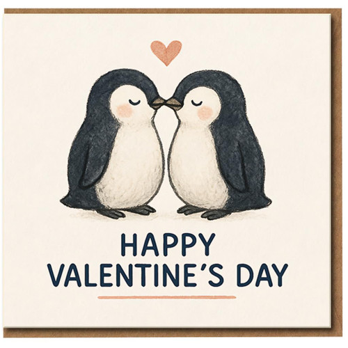 Cute Penguin Couple Valentine's Day Card - Happy Valentine's Day - Sweet Romantic Love Card