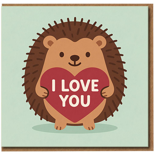 Cute Hedgehog I Love You Card - Sweet Animal Love/Anniversary Card for Partner, Boyfriend, Girlfriend, Husband or Wife - Romantic Heart Design - Blank Inside