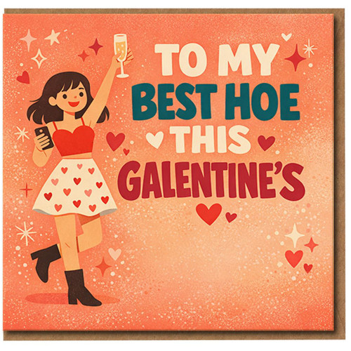 Funny Rude Galentine’s Day Card for Best Friend - To My Best Hoe This Galentine’s - Cute Illustration of Woman with Prosecco - Friendship Valentine Card for Her
