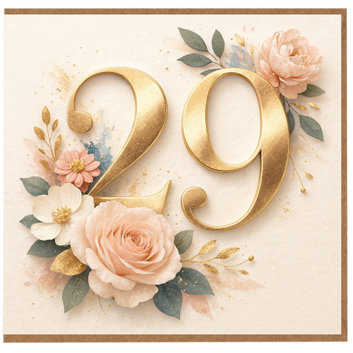 29th Birthday Card, Elegant Floral Gold Number 29 Card