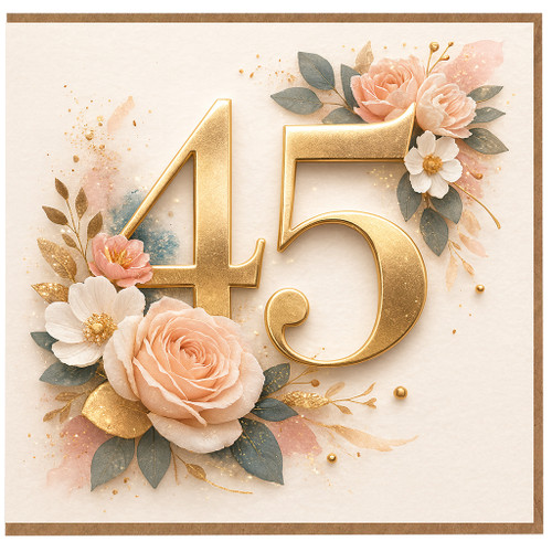 45th Birthday Card, Floral Gold Number 45 Card