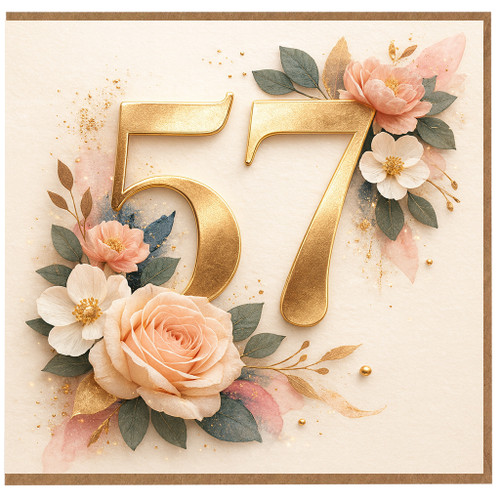 57th Birthday Card, Elegant Floral Number 57 Birthday Card