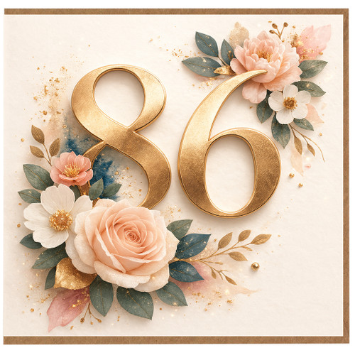 86th Birthday Card, Elegant Floral 86 Birthday Card