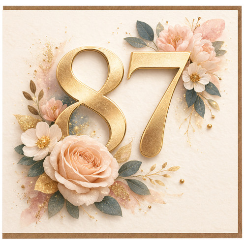 87th Birthday Card, Elegant Floral Gold Number 87 Card
