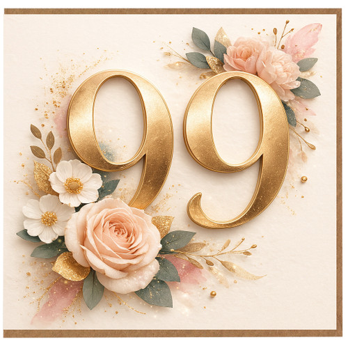 99th Birthday Card, Elegant Floral Gold Number 99 Card