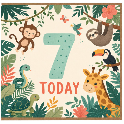 7th Birthday Card Jungle Animals Today