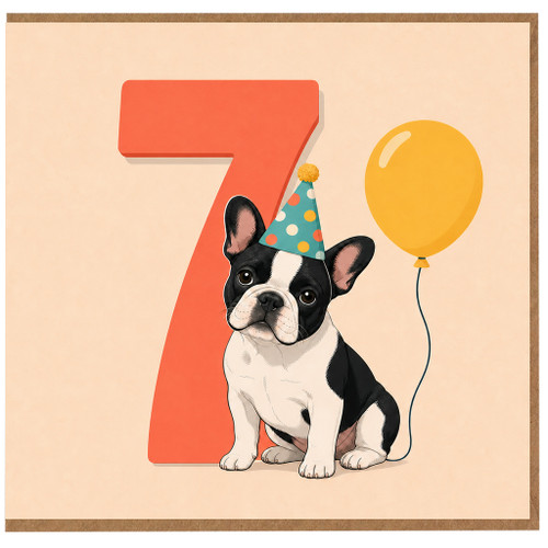 7th Birthday Card, Cute Dog Party Card