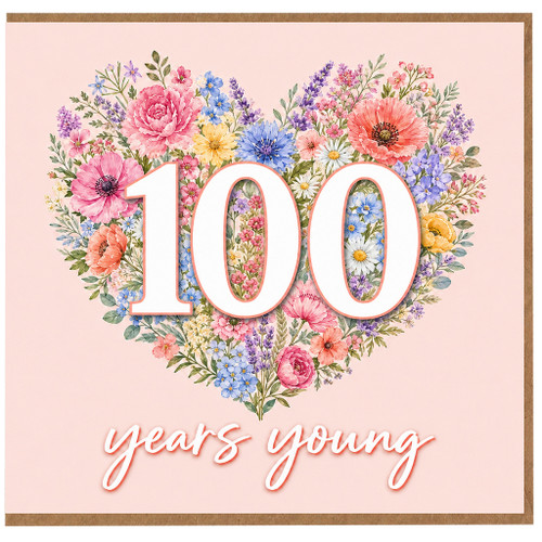 100th Birthday Card, Floral Heart Years Young Card
