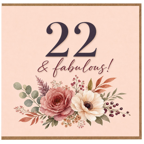 22nd Birthday Card, 22 & Fabulous Floral Birthday Card