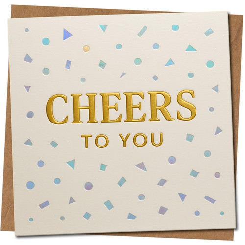 Cheers To You Confetti Congratulations Card, 145mm x 145mm Square Greeting Card, Elegant Gold Lettering Celebration, Includes Kraft Envelope