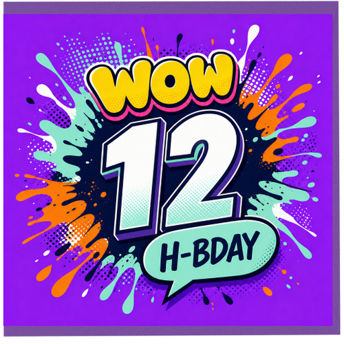 12th Birthday Card, WOW H - BDAY Comic Style Card