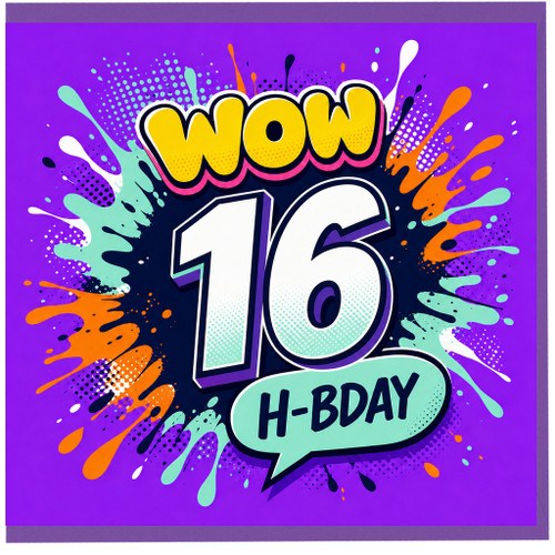 16th Birthday Card, Wow H - Bday Comic Style Card