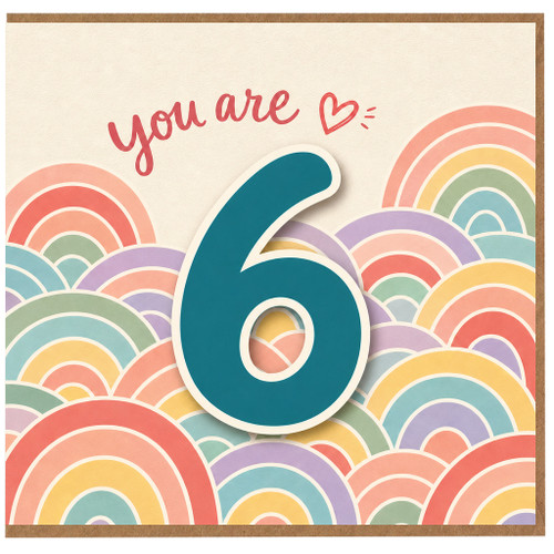 6th Birthday Card, You Are 6 Pastel Rainbow Card