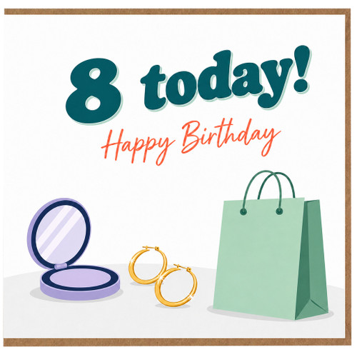 8th Birthday Card, 8 Today Happy Birthday Card