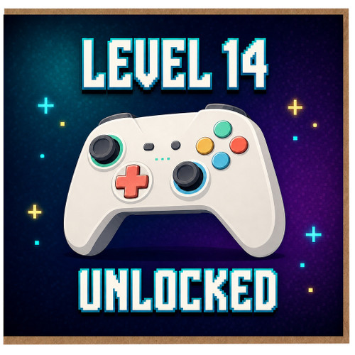 Level 14 Unlocked Card, Gaming Birthday Card