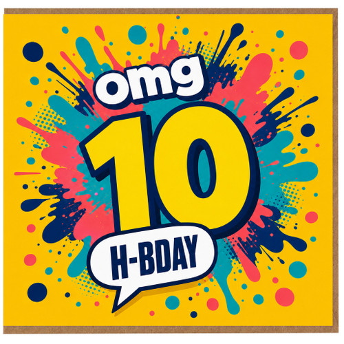 10th Birthday Card, OMG 10 H - BDAY Card