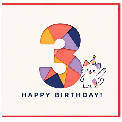 3rd Birthday Card, Cute Cat Happy Birthday Card
